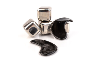 Cosmetic skincare background.  Gel eye patches and  silver stones. The concept of the Skincare Anti aging, anti wrinkle.