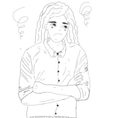 Line art, cartoon, woman, bored expression, dissatisfied, hand-drawn, white background.