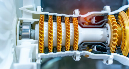 3d printed jet engine scale model. High bypass aircraft turbofan plastic replica.