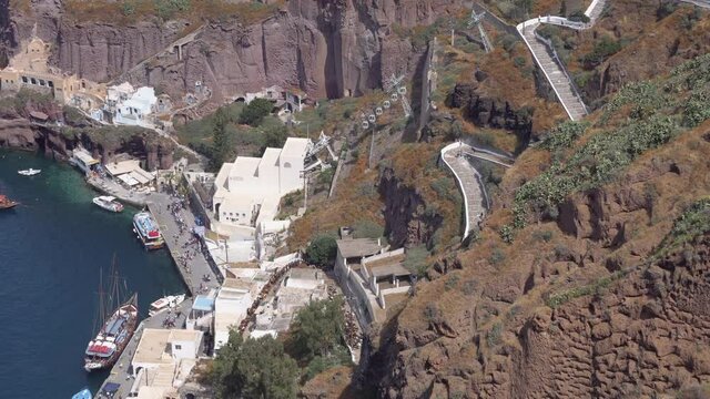View on old port, donkey road and cableway on Santorini island