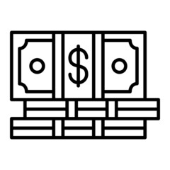Cash Bundle Vector Outline Icon Isolated On White Background