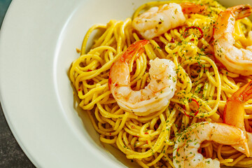 Spaghetti seafood pasta with shrimp
