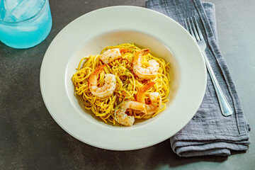 Spaghetti seafood pasta with shrimp