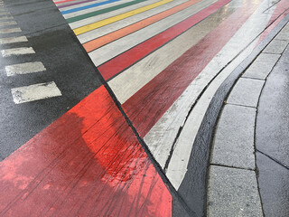 Coloured pedestrian crossing celebrating LGBT in Vienna, Austria