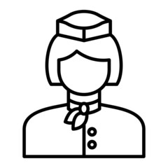 Flight Attendant Vector Outline Icon Isolated On White Background