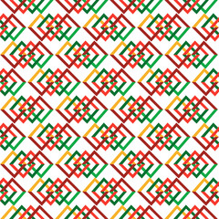 Abstract graphics seamless of green, red and yellow square pipes that overlap in a straight line . Vector flat design creative for fabric, wrapping, textile, wallpaper, apparel  for Christmas festival