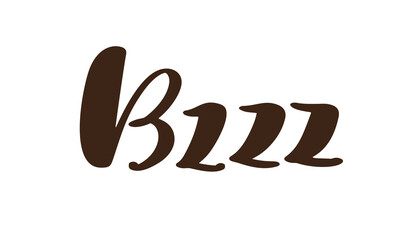 Bzzz vector calligraphy lettering text bee honey. CuteHand lettering word in black color isolated on white background. Concept for logo card, typography print poster