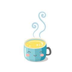 Vector kawaii cute characters cup with smoke.