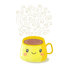 Vector kawaii cute characters cup with smoke.