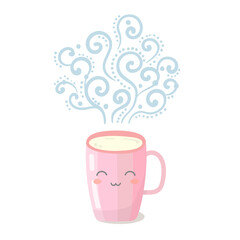 Vector kawaii cute characters cup with smoke.