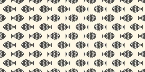 Papier peint Beige Modèle sans couture nautique avec poisson de dessin animé de natation