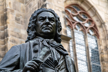 Johann Sebastian Bach statue in front of St. Thomas Church in Leipzig