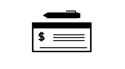 Money Check Icon. Vector isolated editable illustration of a check and a pen with a dollar sign