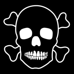 Human skull skeleton on black background. Vector drawing.