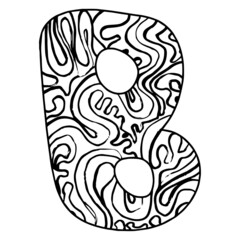 Zentangle stylized alphabet - letter B. vector illustration Black white hand drawn doodle, ethnic pattern