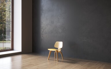 3d visualization of a restaurant chair in a minimalist interior. 3d rendering copy space, cg render