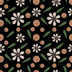 flower vector ilustration seamless patern with black background.Great for textile,fabric,wrapping paper,and any print.