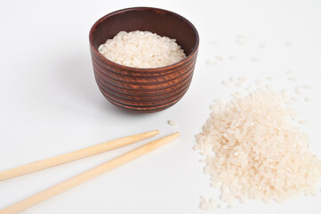 Round rice on white background Chinese food 