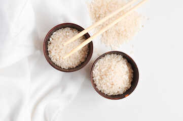 Round rice on white background Chinese food 