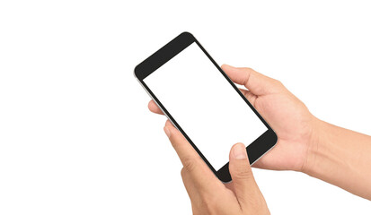 Hand holding smartphone and touching screen