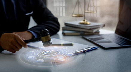 Close up of Labor Law Lawyer Legal Business Internet Technology Concept.