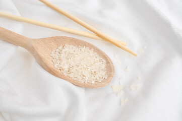 Round rice on white background Chinese food 
