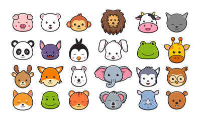 Set collection of animal head cartoon icon clipart illustration