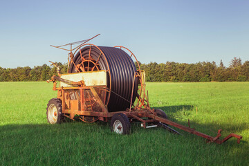 Old mobile machine for irrigation of fields