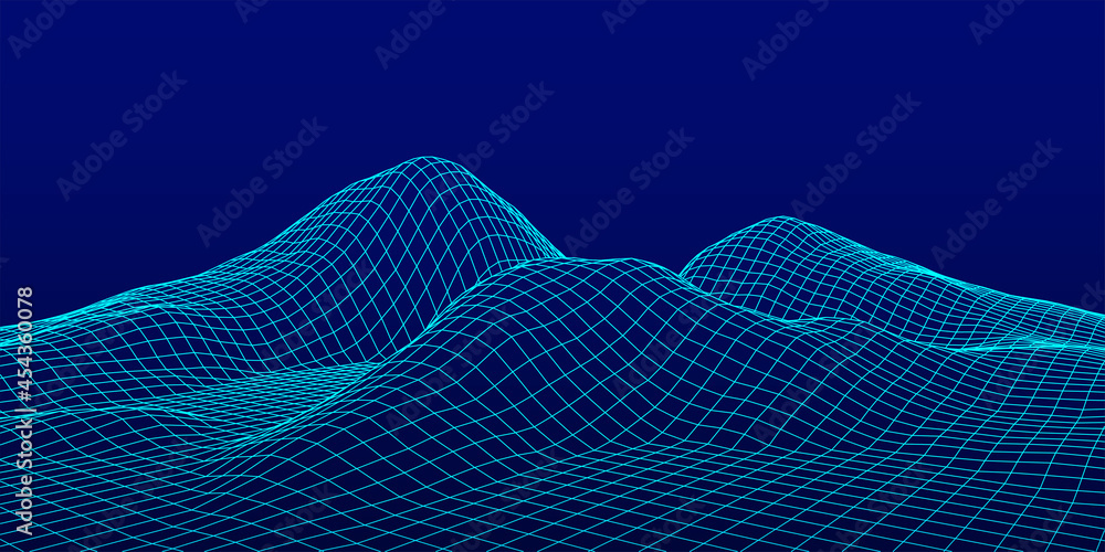 Poster abstract digital landscape. cyberspace grid. data array. 3d futuristic vector illustration.