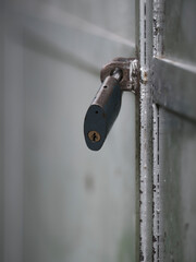 Detail of a door lock with a shallow depth of field
