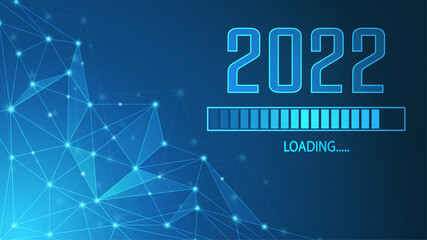 New Year 2022 with abstract futuristic technology background with dots and lines connection. World wide web network, Vector illustration