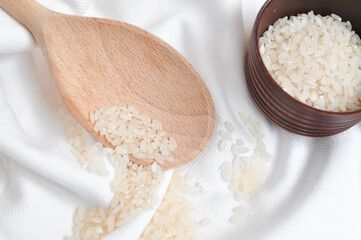 Round rice on white background Chinese food 