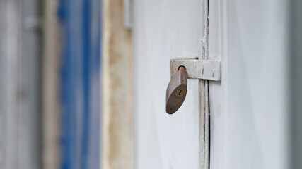 Detail of a door lock with a shallow depth of field