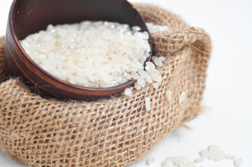 Round rice on white background Chinese food 