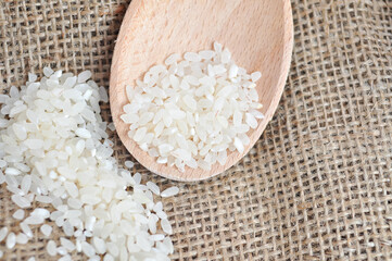 Round rice on the bag cereal harvest 