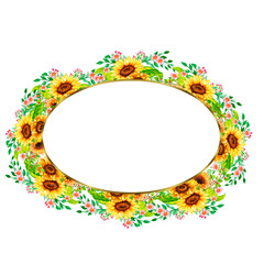 Obraz premium Watercolor frame sunflower autumn.Watercolor sunflowers wooden signboard , hand drawn floral illustration Card with space for text wedding, invitation, template card Golden frames and baskets.