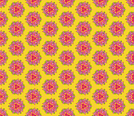 Full Frame Seamless Illustrated Pink Flower Pattern on Yellow Background
