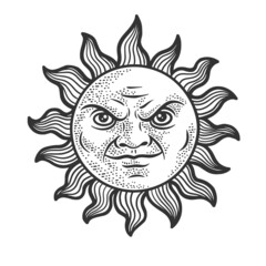 Evil sun sketch raster illustration