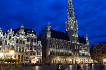 Fototapeta na wymiar The Grand Place the central square of Brussels with the Town Hall on a summer evening