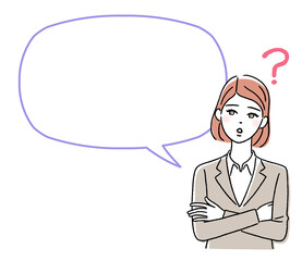 腕組みして考える女性と吹き出し