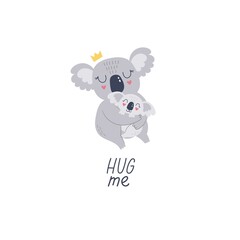 Cute hand drawn koala. Mom and baby, mother’s day. Cartoon vector illustration for print