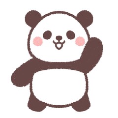 片手をあげて喜ぶ子供パンダ