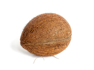 Ripe shaggy coconut, isolated on a white background