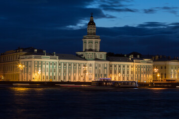 Fototapeta na wymiar Kunstkammer in St. Petersburg in night, Russia