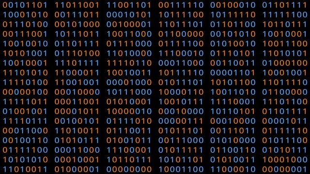 Loopable: Digital data abstract technology background. Bits grouped into bytes randomly change binary values. Data analysis, big data, information technology concept. .