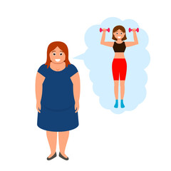A fat woman dreams of becoming a slender girl and playing sports, dieting and leading a healthy lifestyle