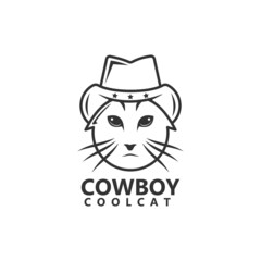 Cowboy cat logo template design vector icon illustration