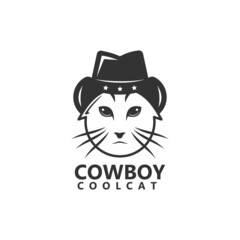 Cowboy cat logo template design vector icon illustration