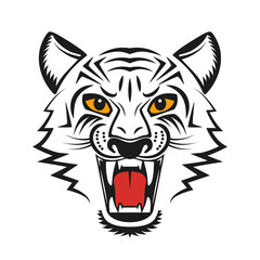 Angry tiger face with open mouth. 2022 tiger face geometric symbol. Chinese New Year concept for the signs of the zodiac.