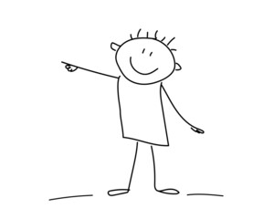 Man points with his hand on a white background. Sketch. Vector illustration.